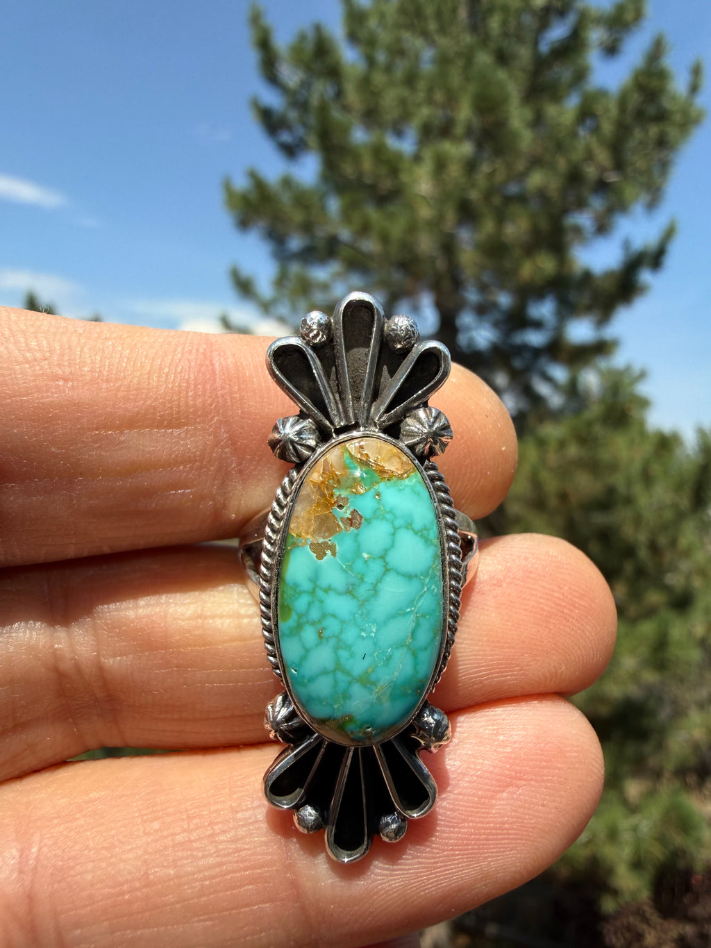 Freda Martinez Navajo Sonoran Gold Turquoise Ring Size