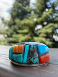 Edison Yazzie Navajo Multi Natural Gemstone Inlaid Ring Size