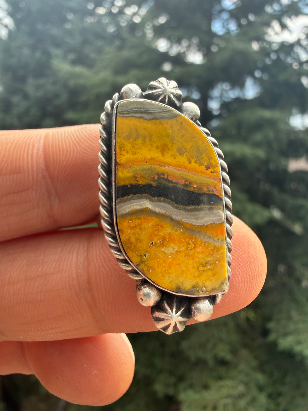 Johnny Dixon Navajo Bumblebee Jasper Ring Size Adjustable