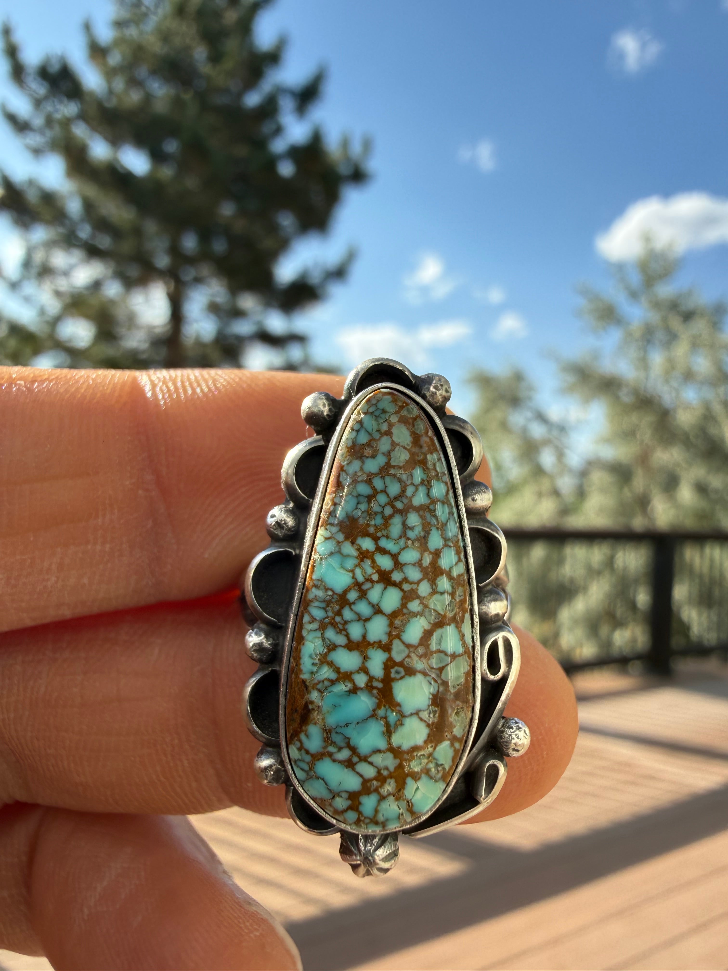 Freda Martinez Navajo Mine #8 Turquoise Ring Size 8.5