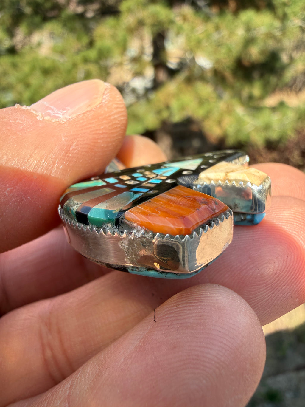 Ray Jack Navajo Micro Inlaid double-sided Pendant
