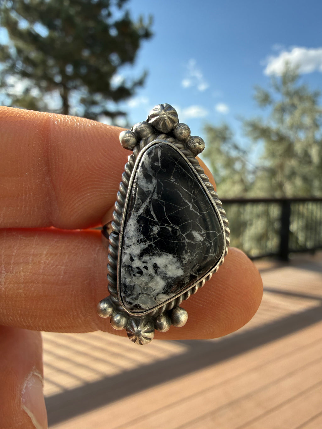 Freda Martinez Navajo Nevada White Buffalo Ring Size 8