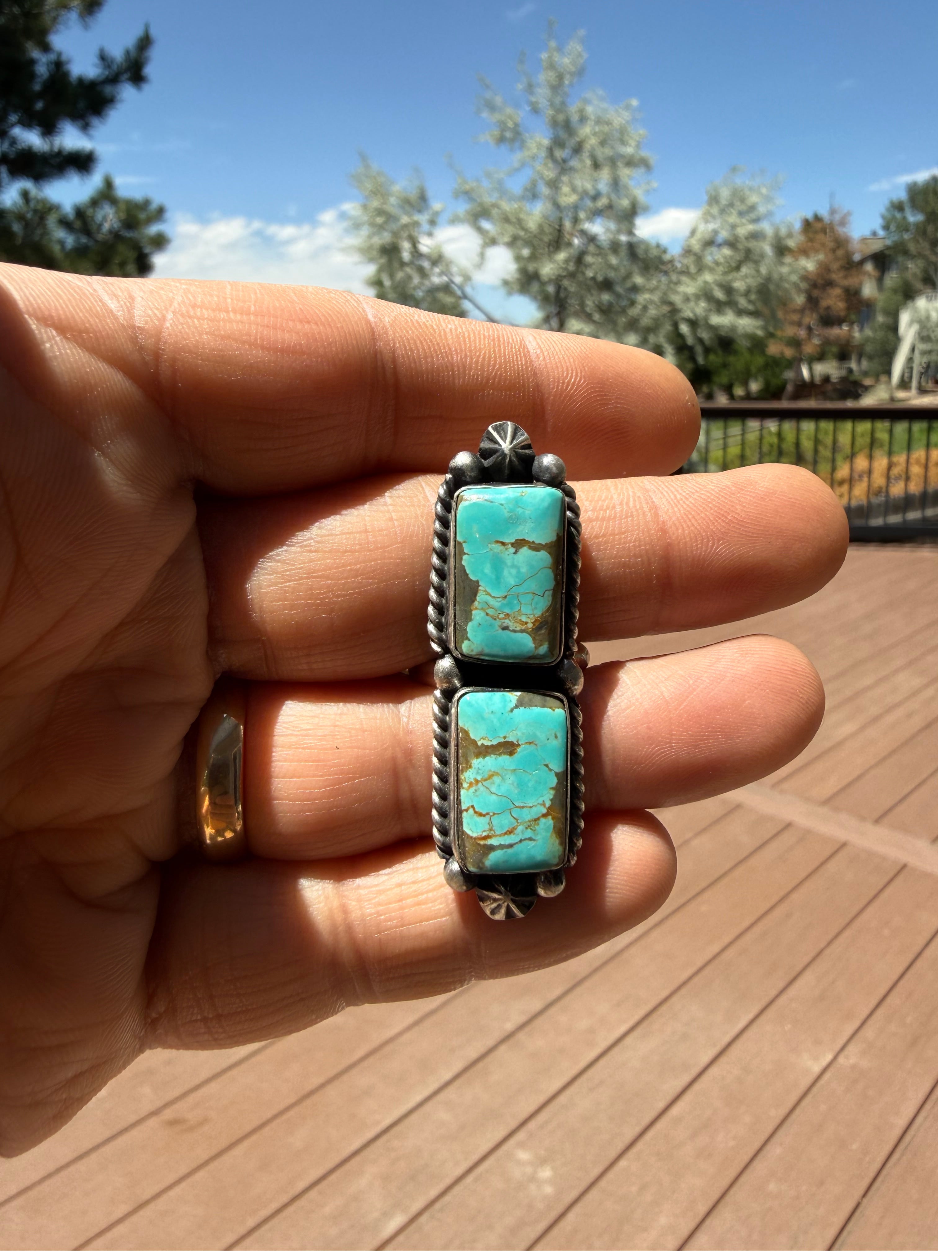 Johnny Dixon Navajo #8 Turquoise Ring SZ Adjustable