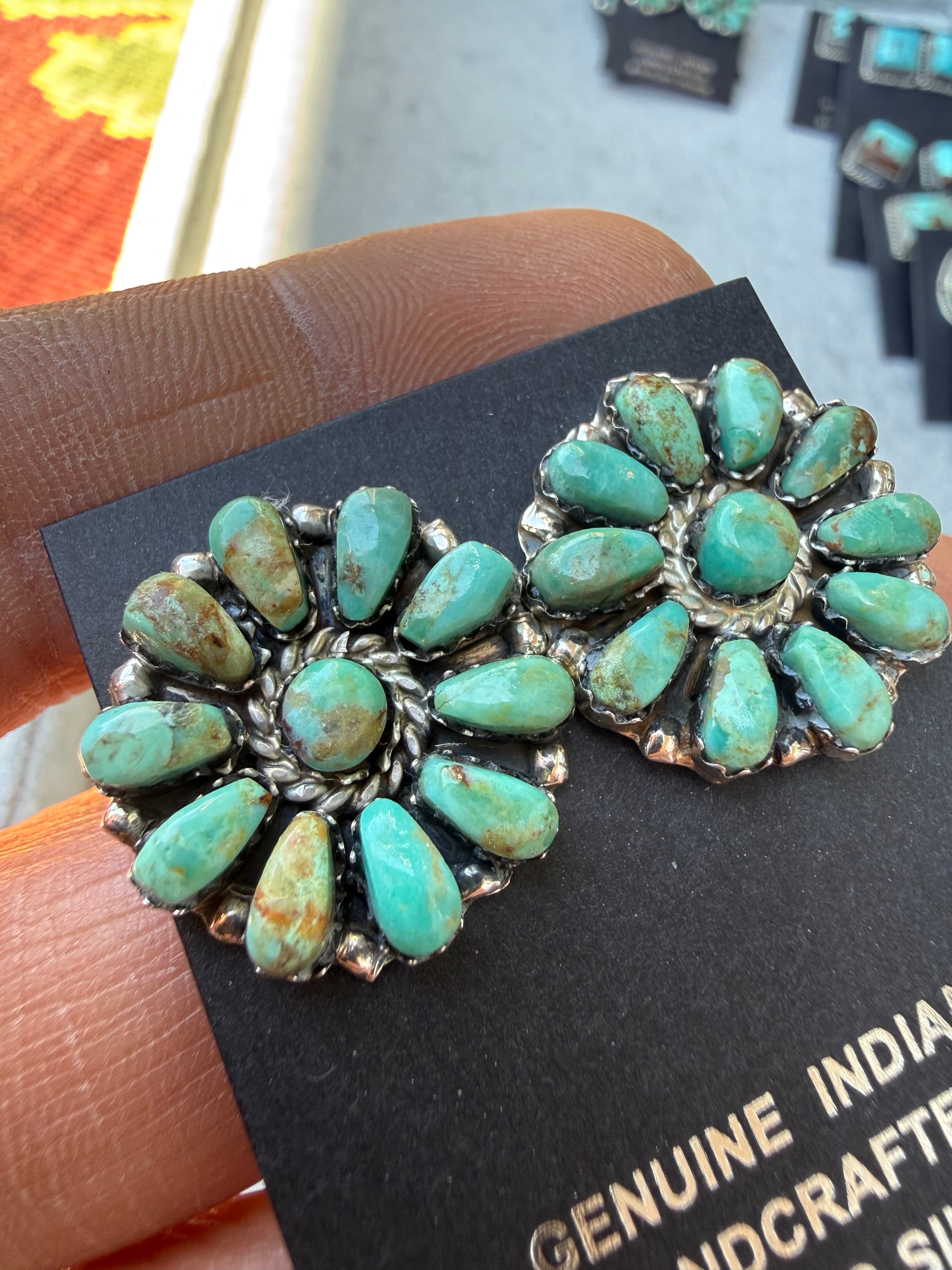 Juliana Williams Navajo Green Kingman Turquoise Cluster Earrings
