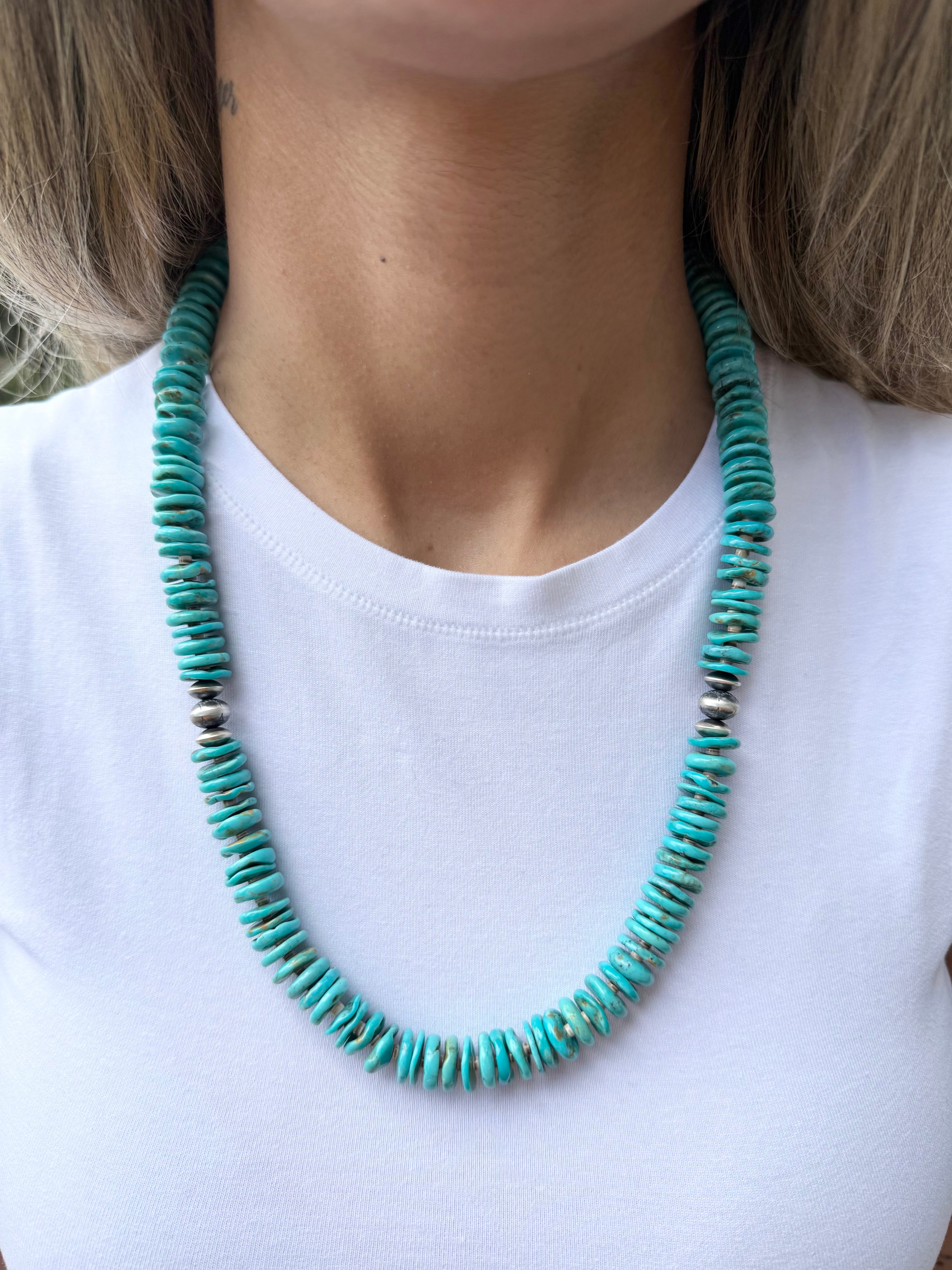 Kimberly Tom Navajo Turquoise & Handmade Navajo Pearls Necklace 24”