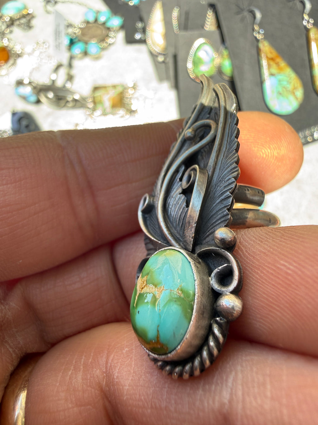 Jimmy Lee Navajo Sonoran Gold Turquoise Ring Size Adjustable