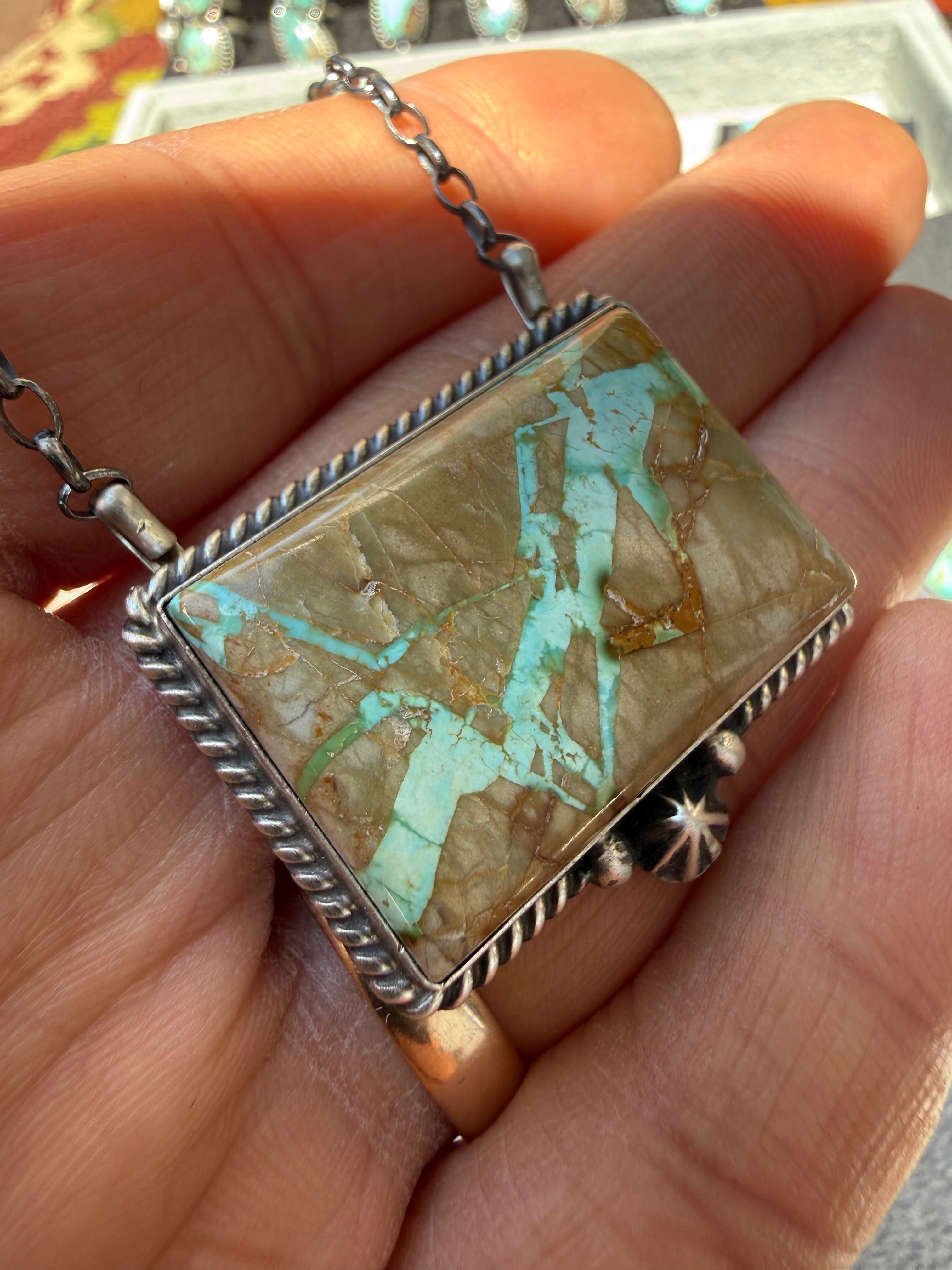 Johnny Dixon Navajo Royston Ribbon Turquoise Necklace 16”