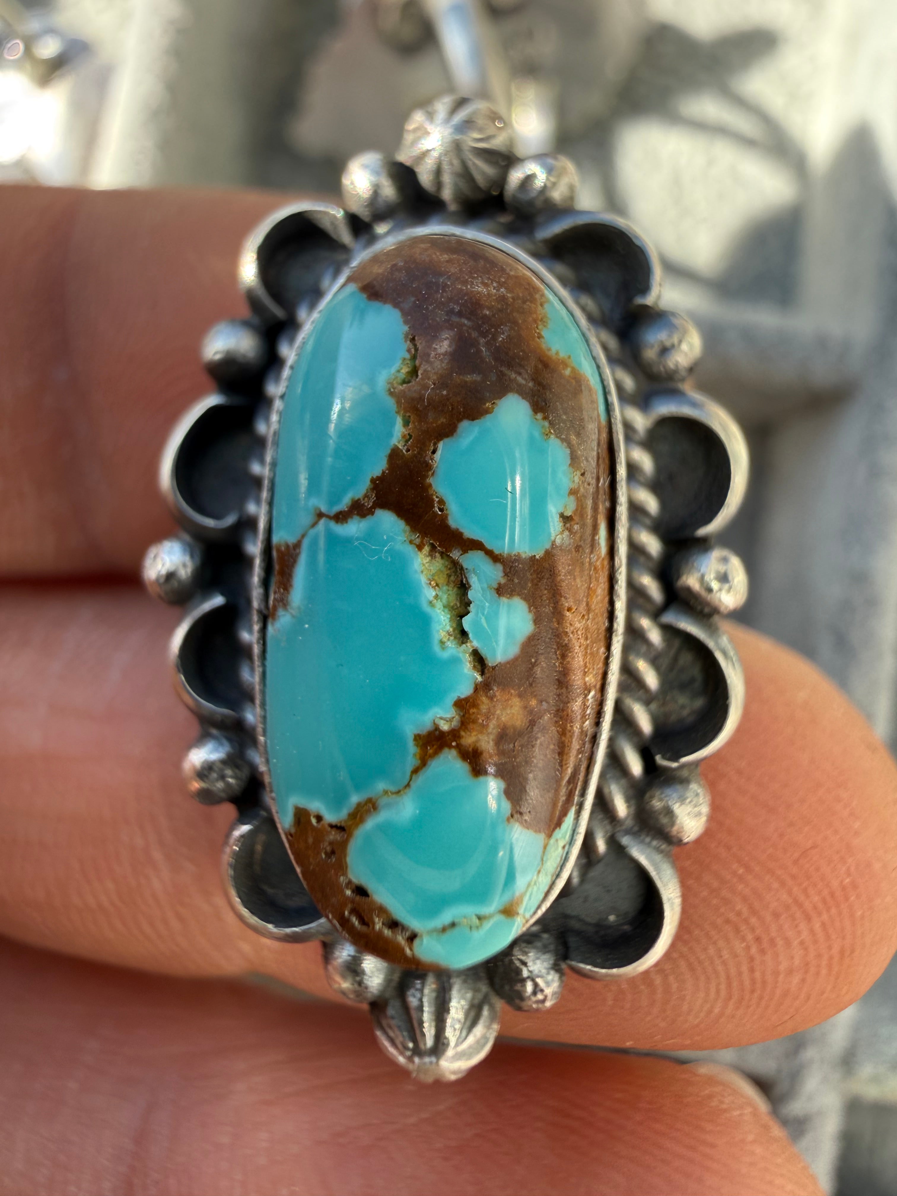 Freda Martinez Navajo Mine #8 Turquoise Ring Size 8