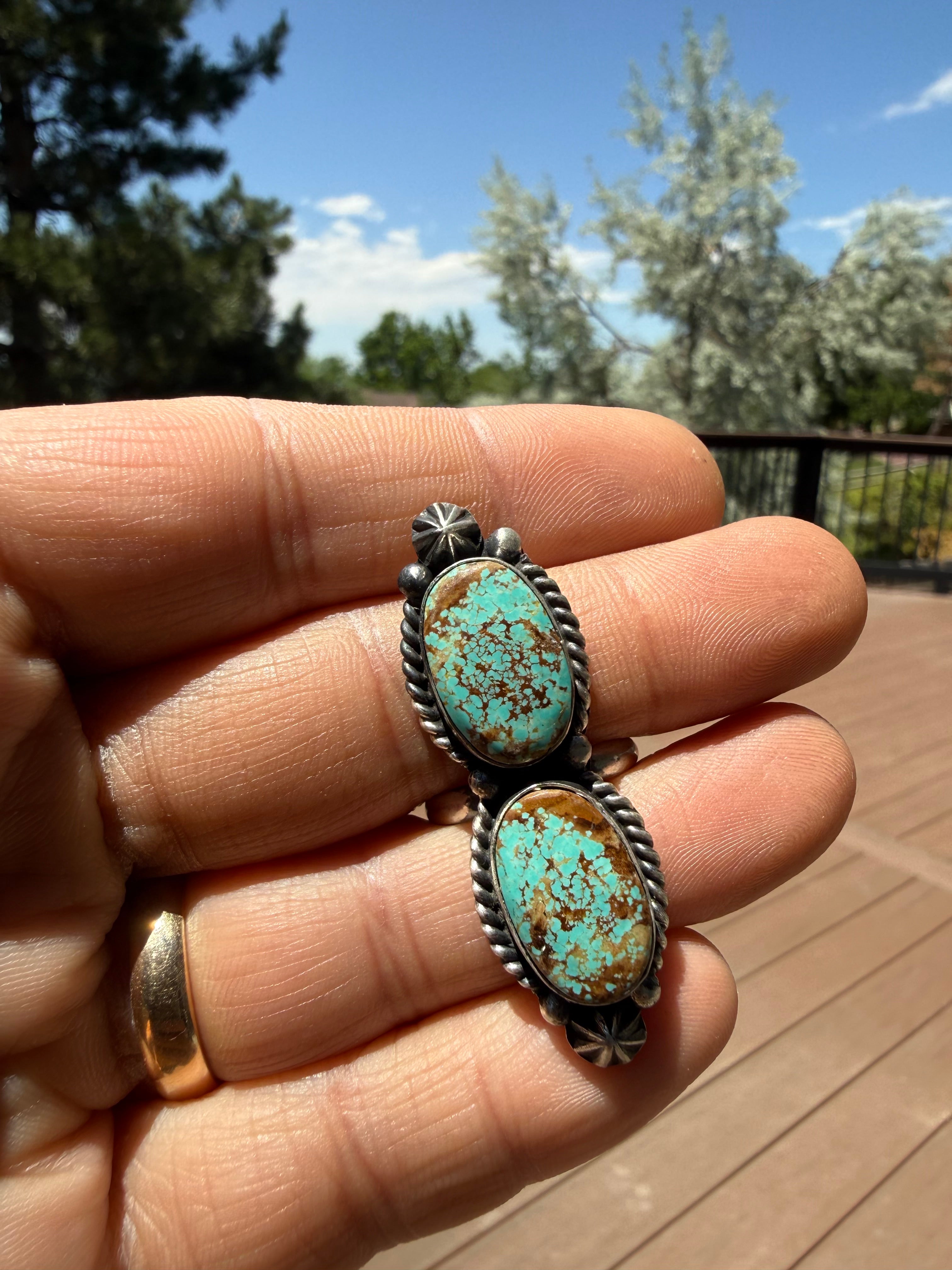 Johnny Dixon Navajo #8 Turquoise Ring SZ Adjustable