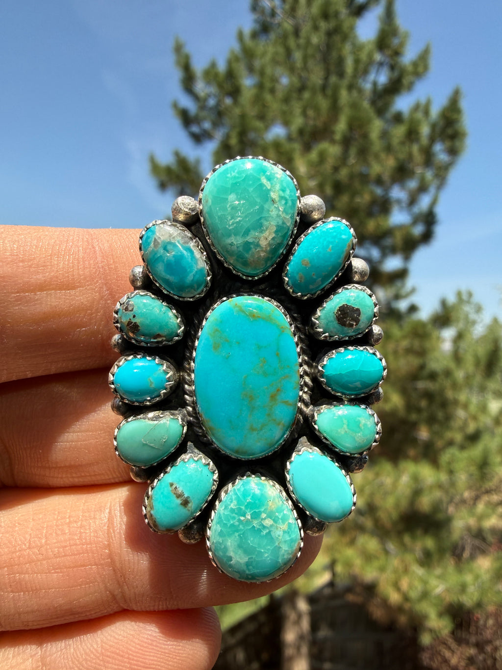 Annie Spencer Navajo Kingman Turquoise Ring Size Adjustable