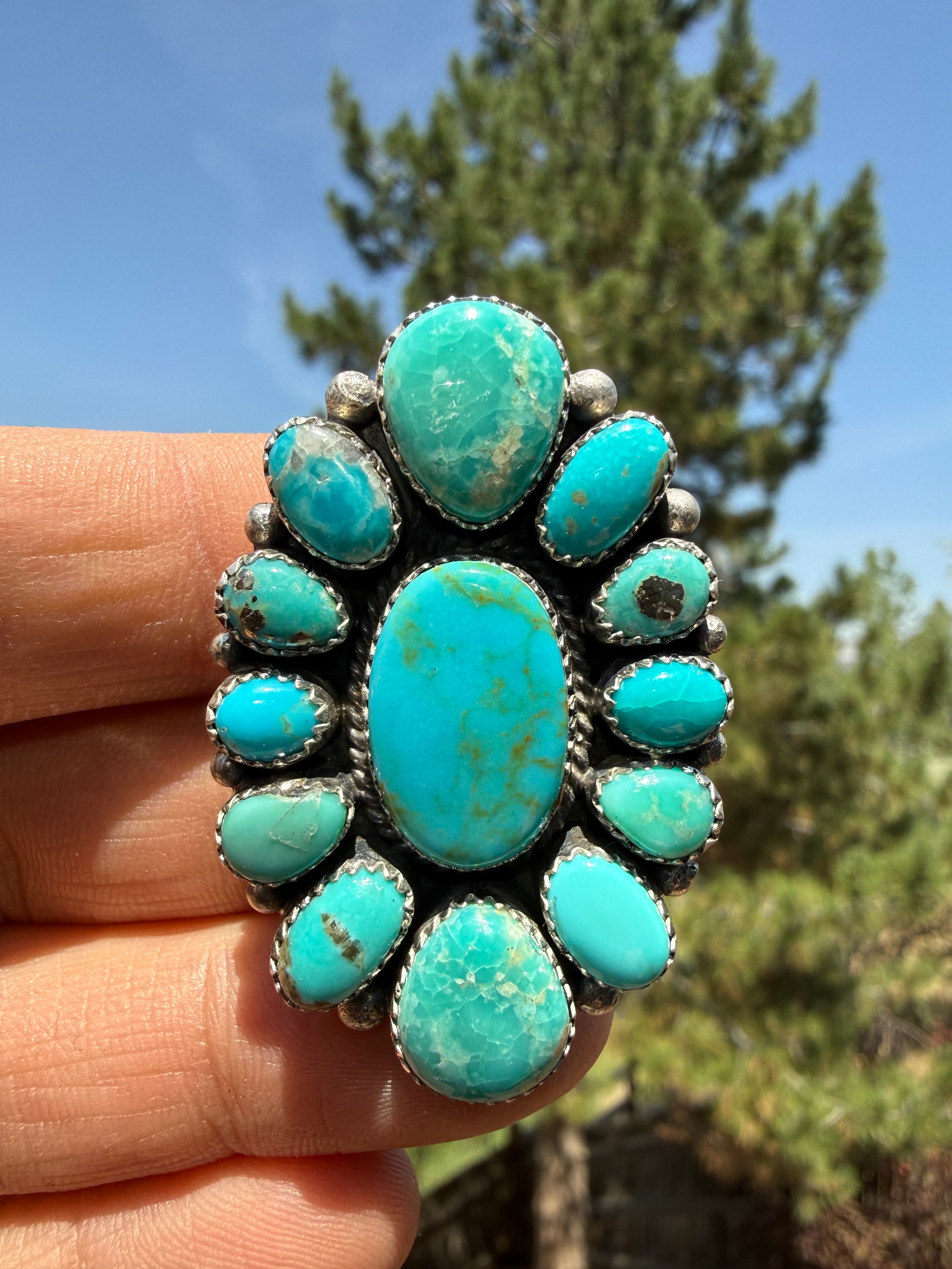 Annie Spencer Navajo Kingman Turquoise Ring Size Adjustable