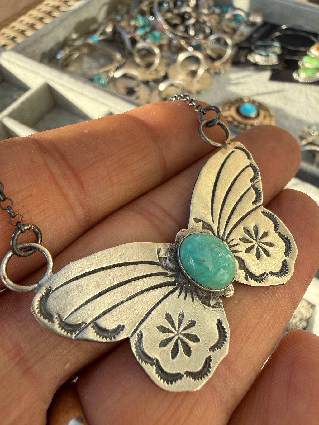 Rick Enriques Navajo Kingman Turquoise Butterfly Necklace 18”