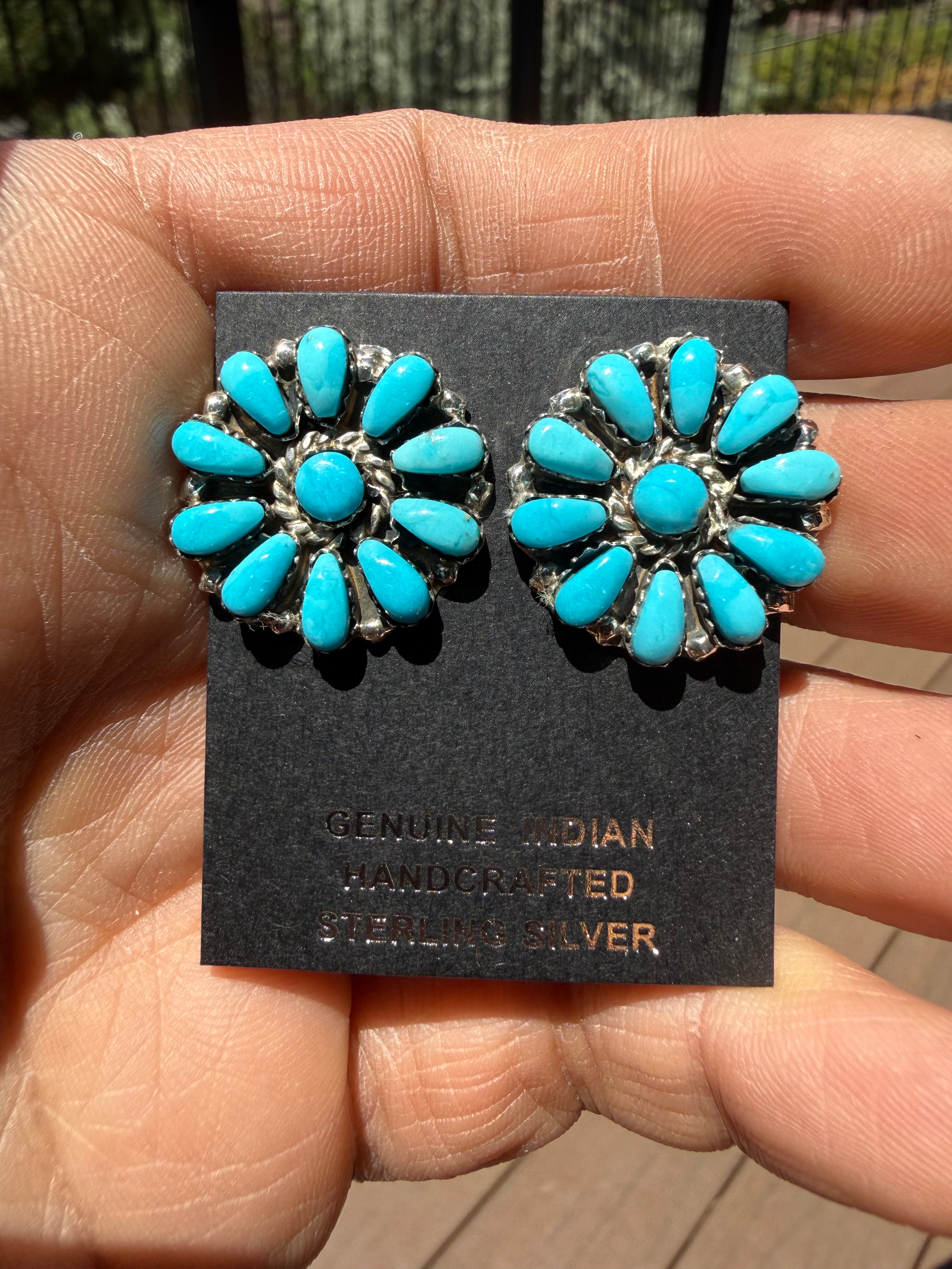 Juliana Williams Navajo Sonoran Blue Turquoise Cluster Earrings