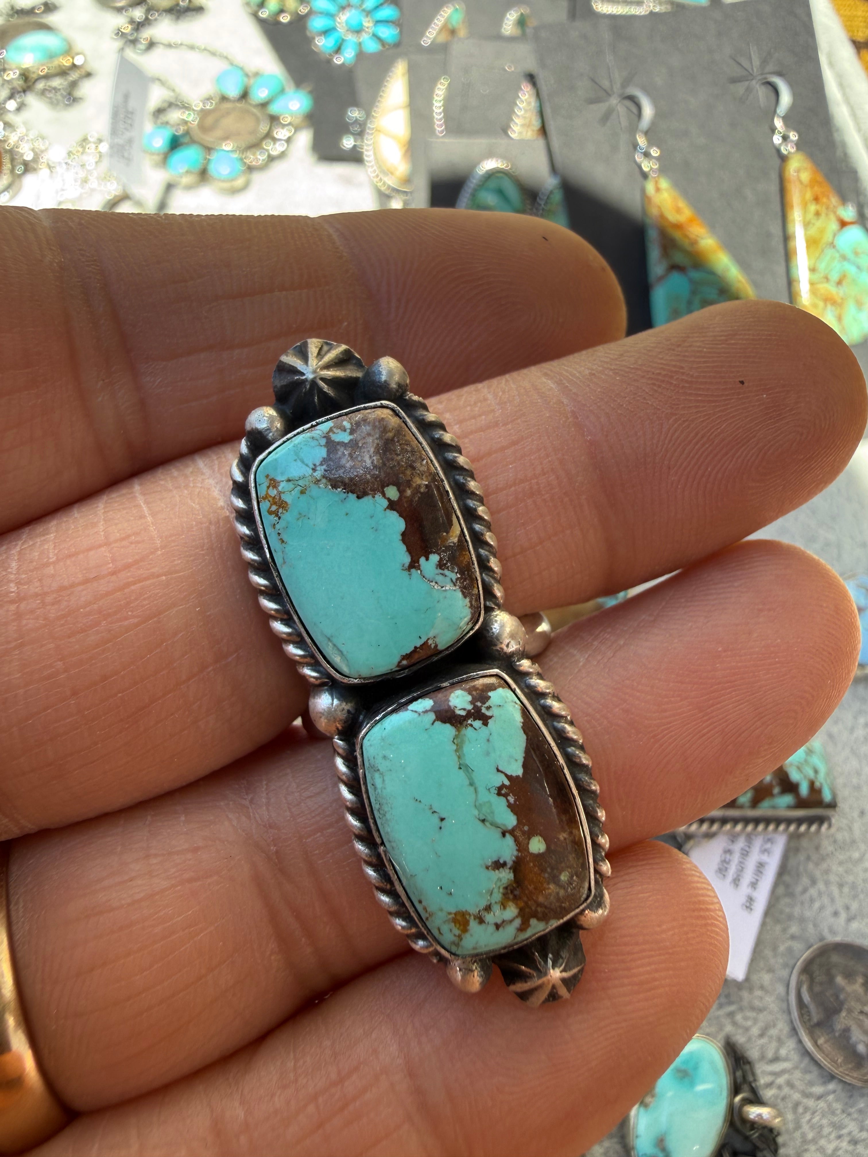 Johnny Dixon Navajo #8 Turquoise Ring SZ Adjustable