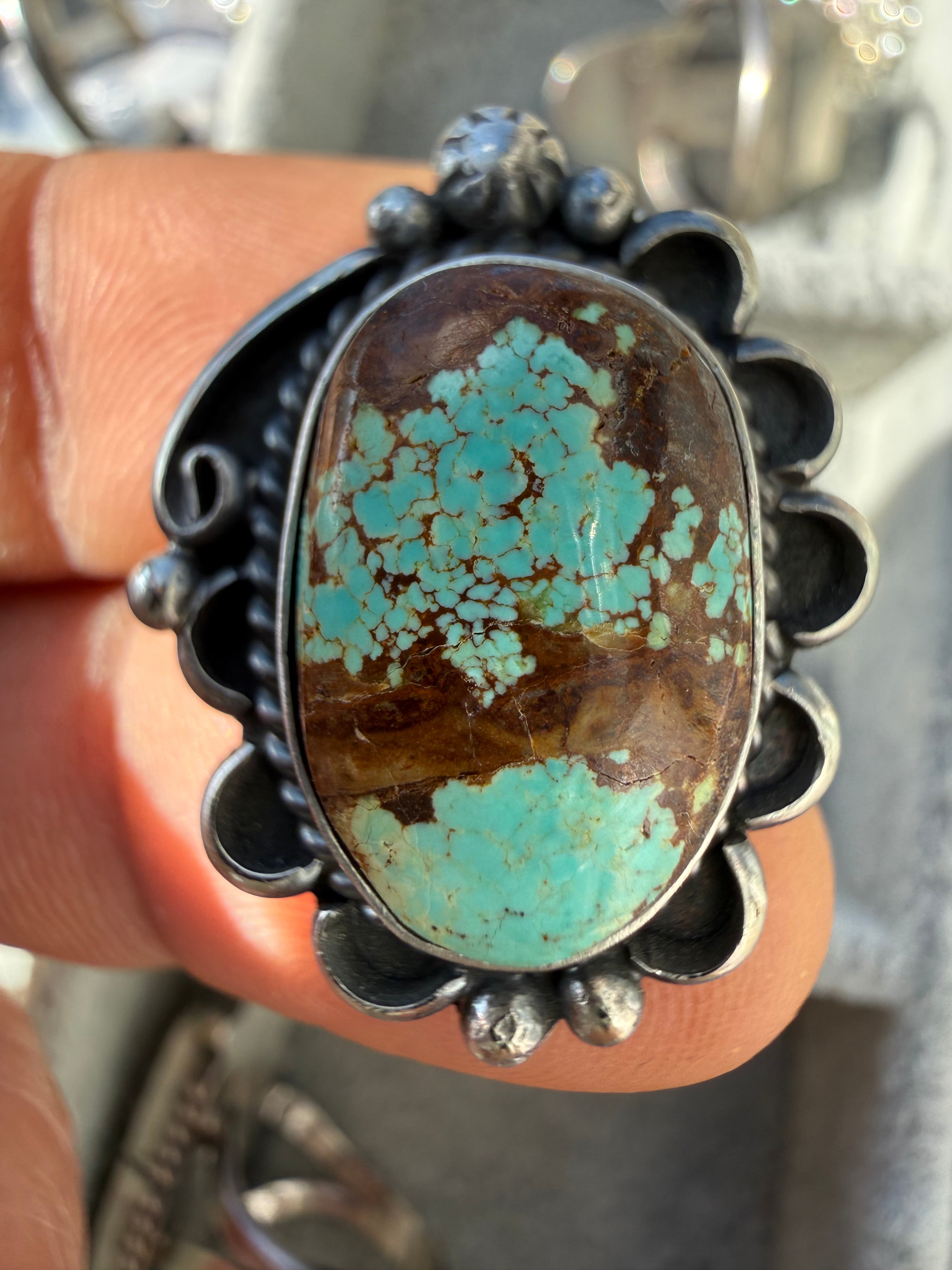 Freda Martinez Navajo Mine #8 Turquoise Ring Size 9