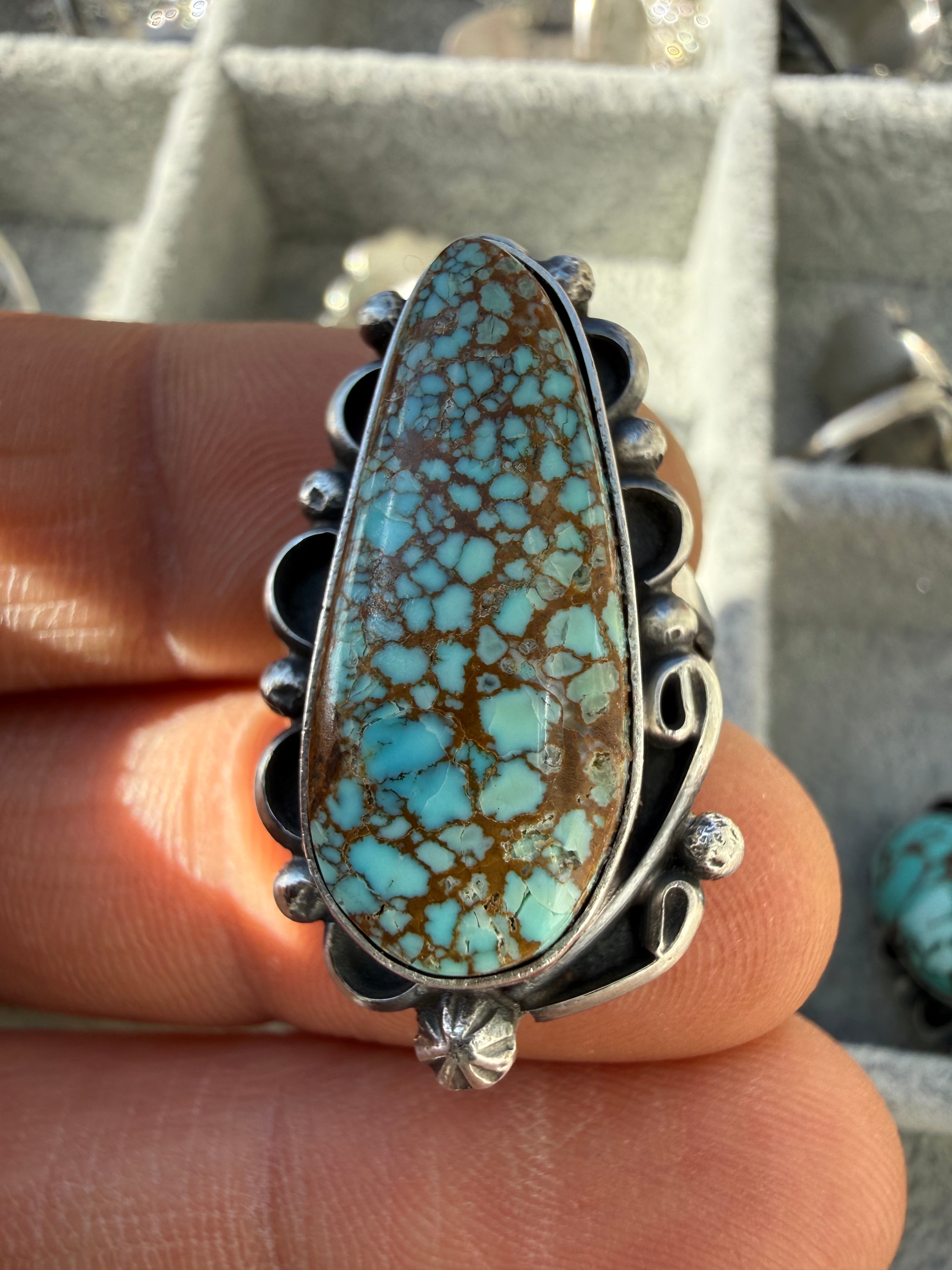 Freda Martinez Navajo Mine #8 Turquoise Ring Size 8.5