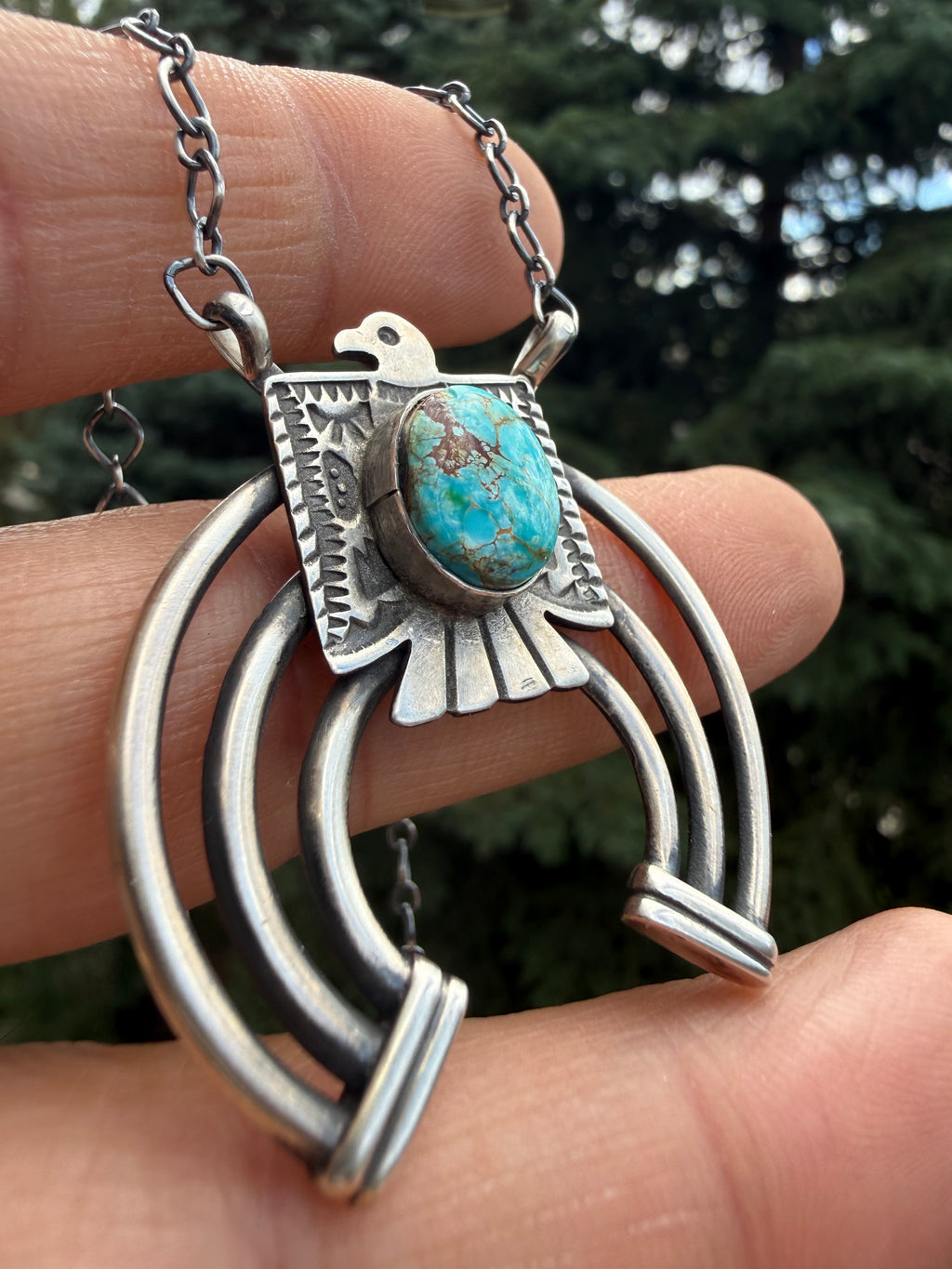 Jimmy Yazzie Sonoran Gold Turquoise Thunderbird Naja Necklace 18 inch