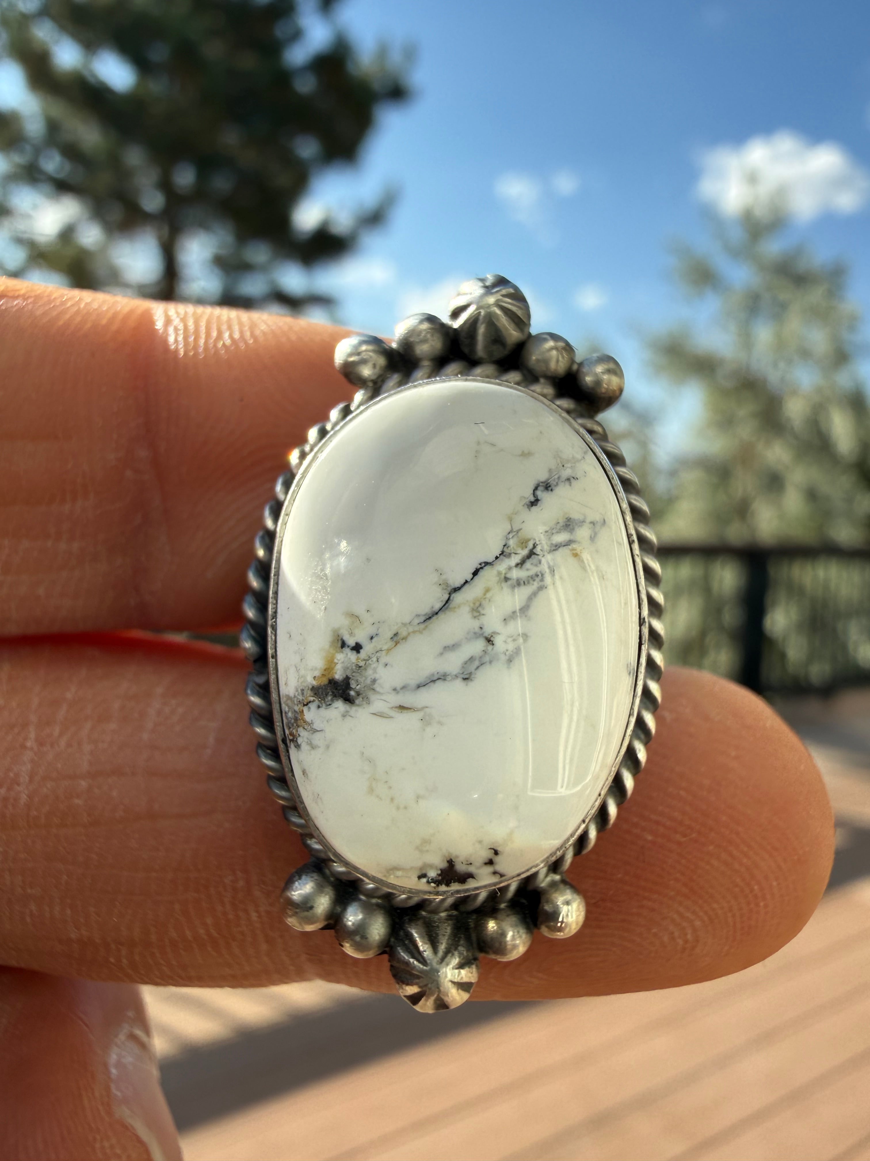 Freda Martinez Navajo Nevada White Buffalo Ring Size 8
