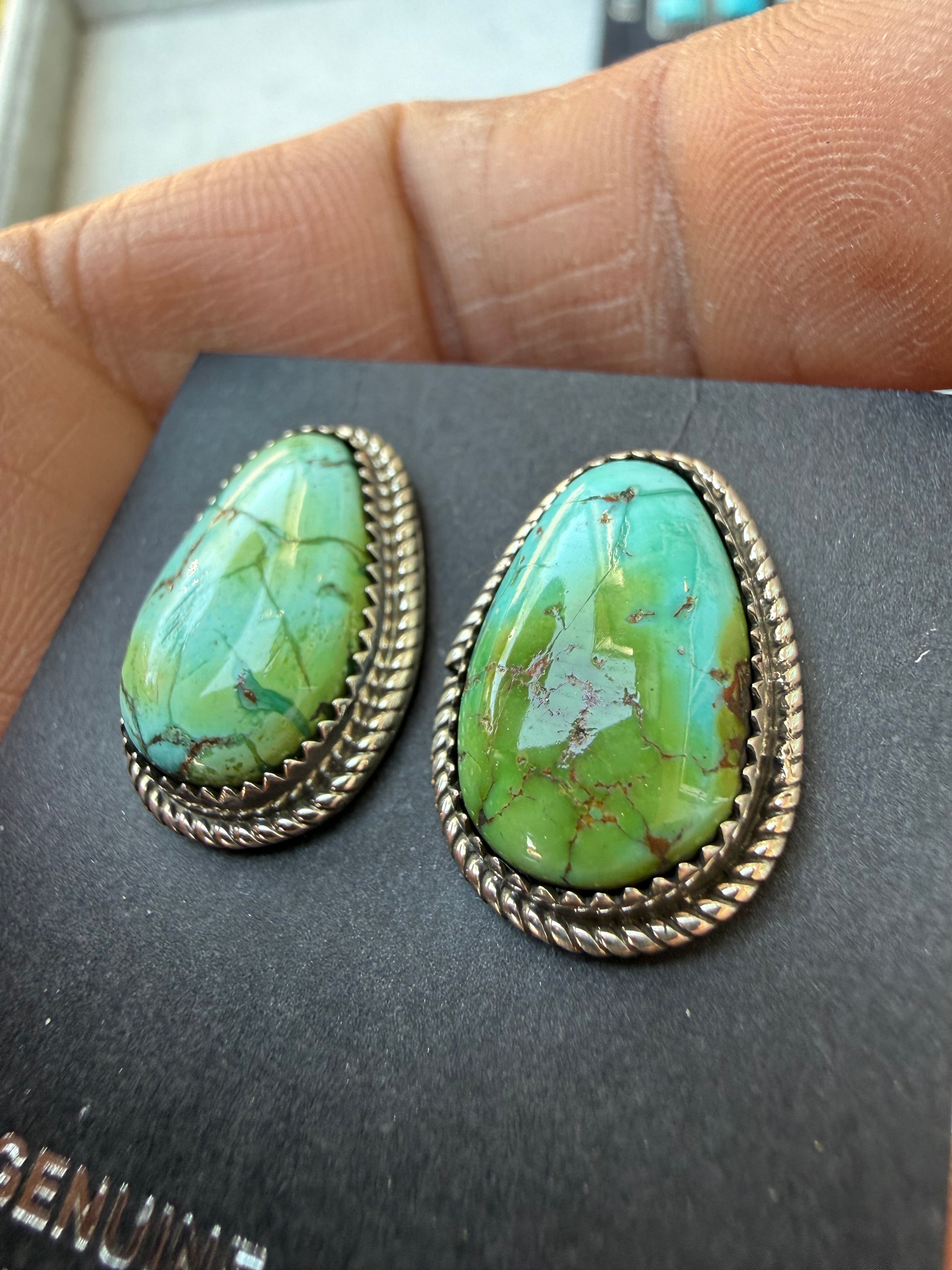 Keith Henry Navajo Sonoran Gold Turquoise Stud Earrings