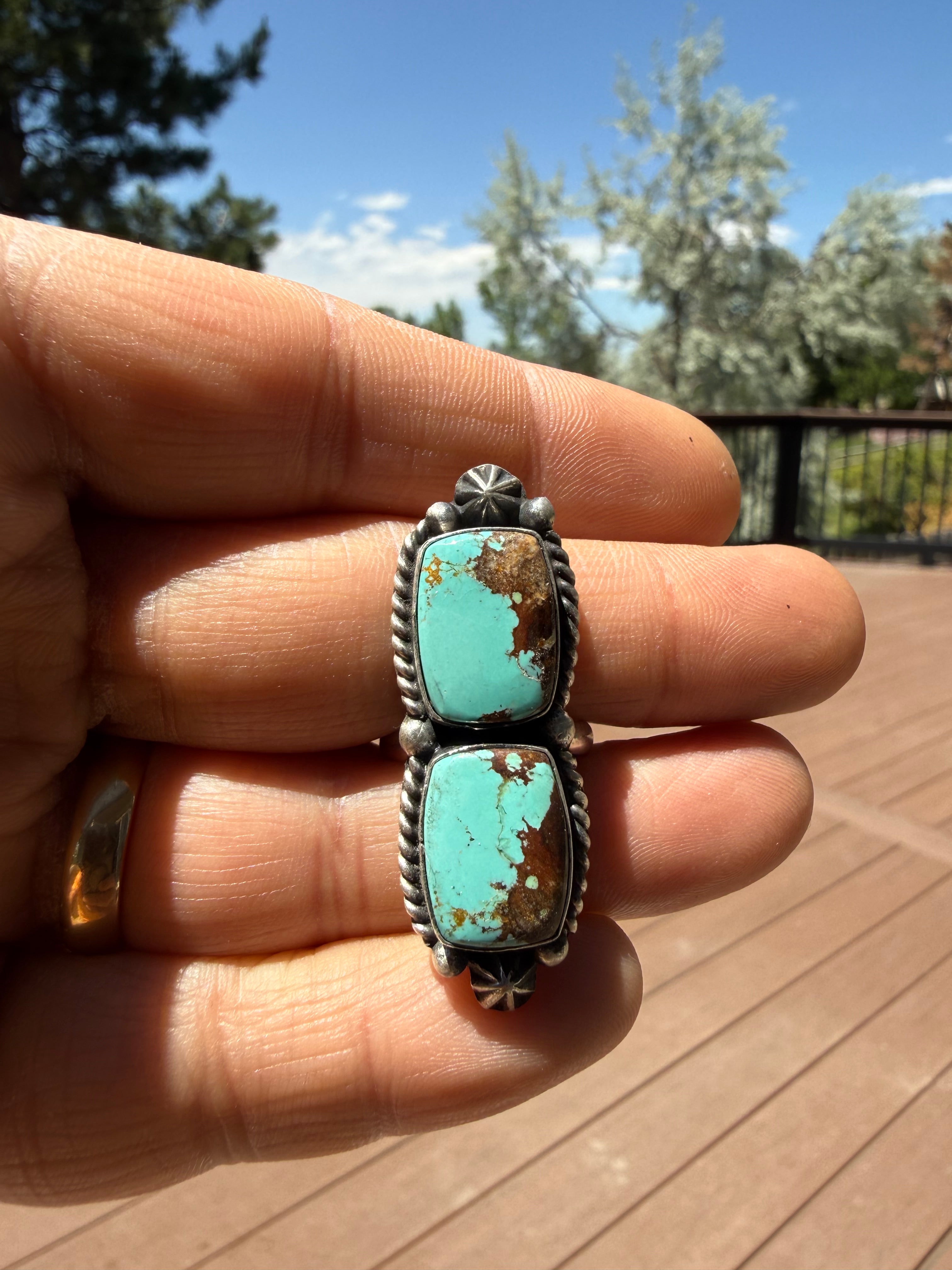 Johnny Dixon Navajo #8 Turquoise Ring SZ Adjustable
