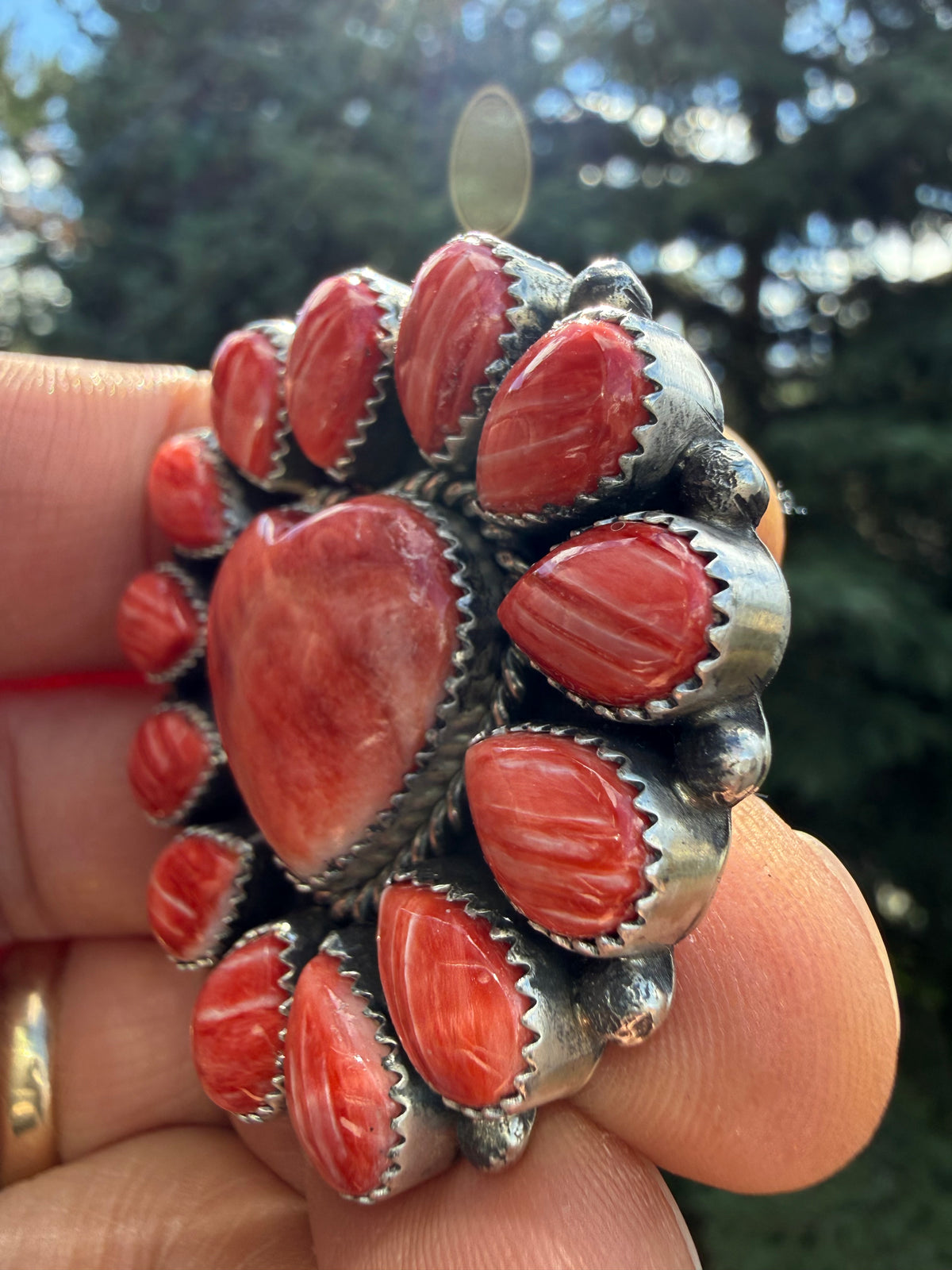 Marlene Jones Red Spiny Oyster Cluster Ring SZ Adjustable