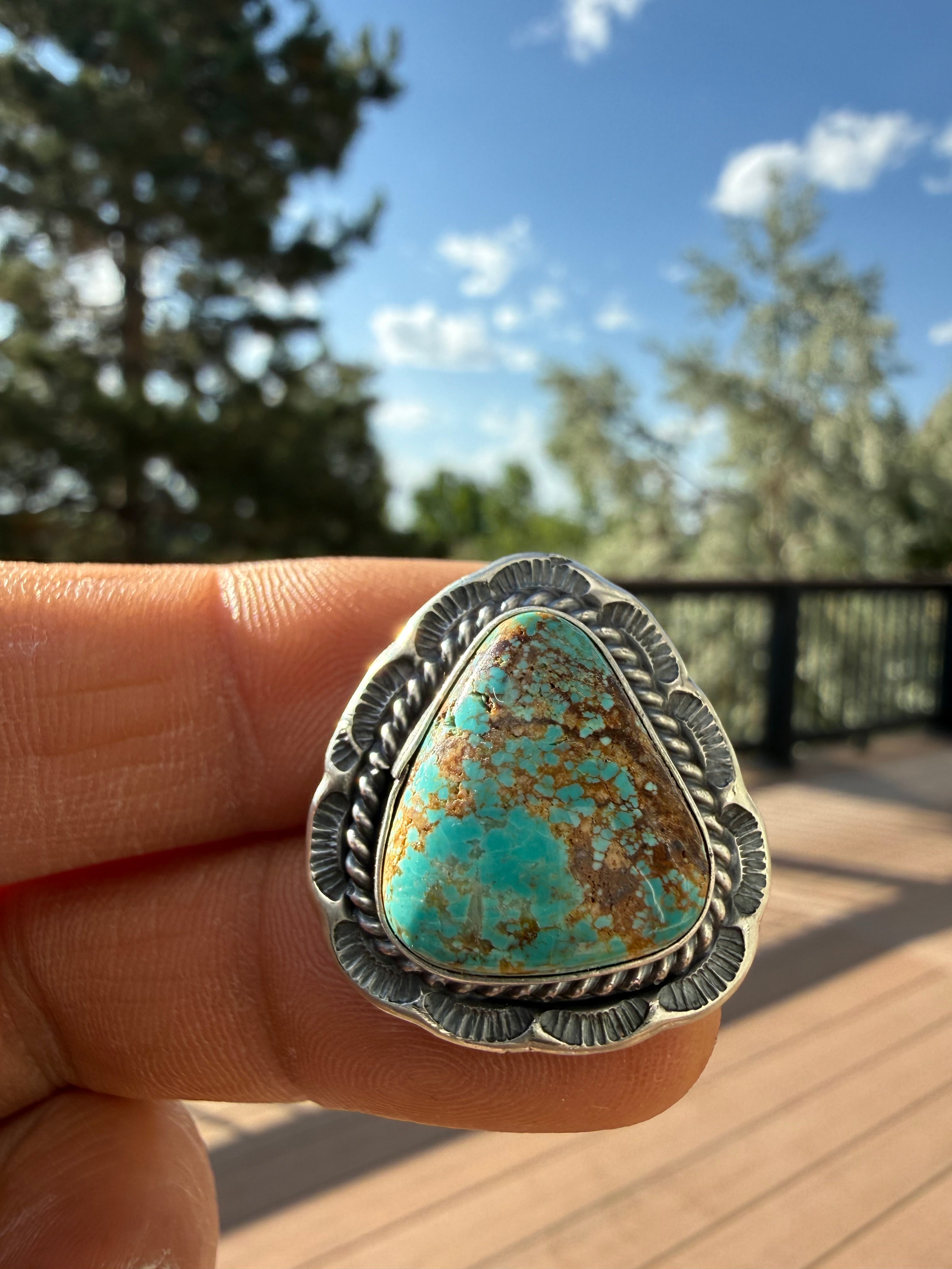 Freda Martinez Navajo Mine #8 Turquoise Ring Size 9
