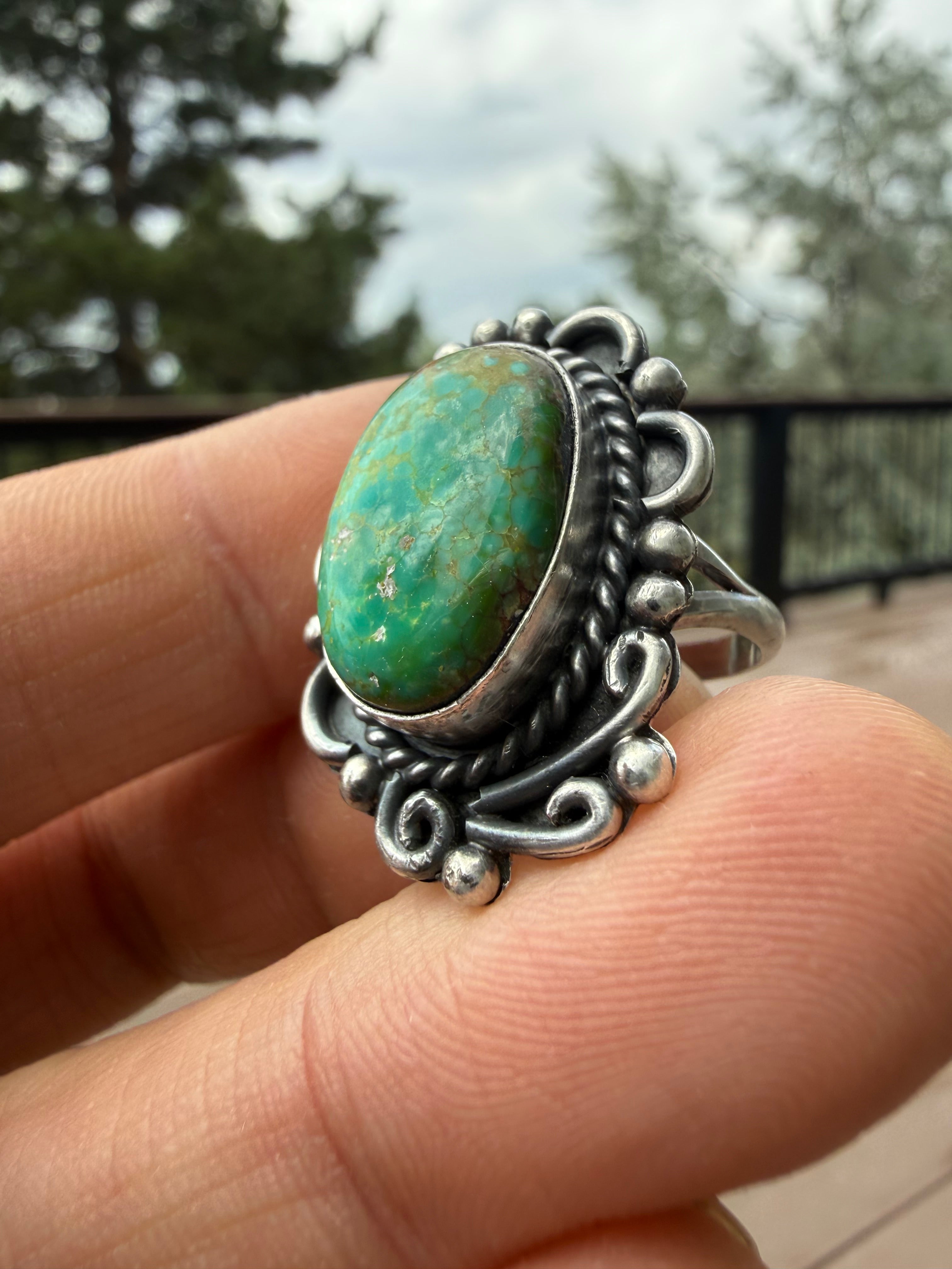 Freda Martinez Navajo Kingman Turquoise Ring SZ 8.5