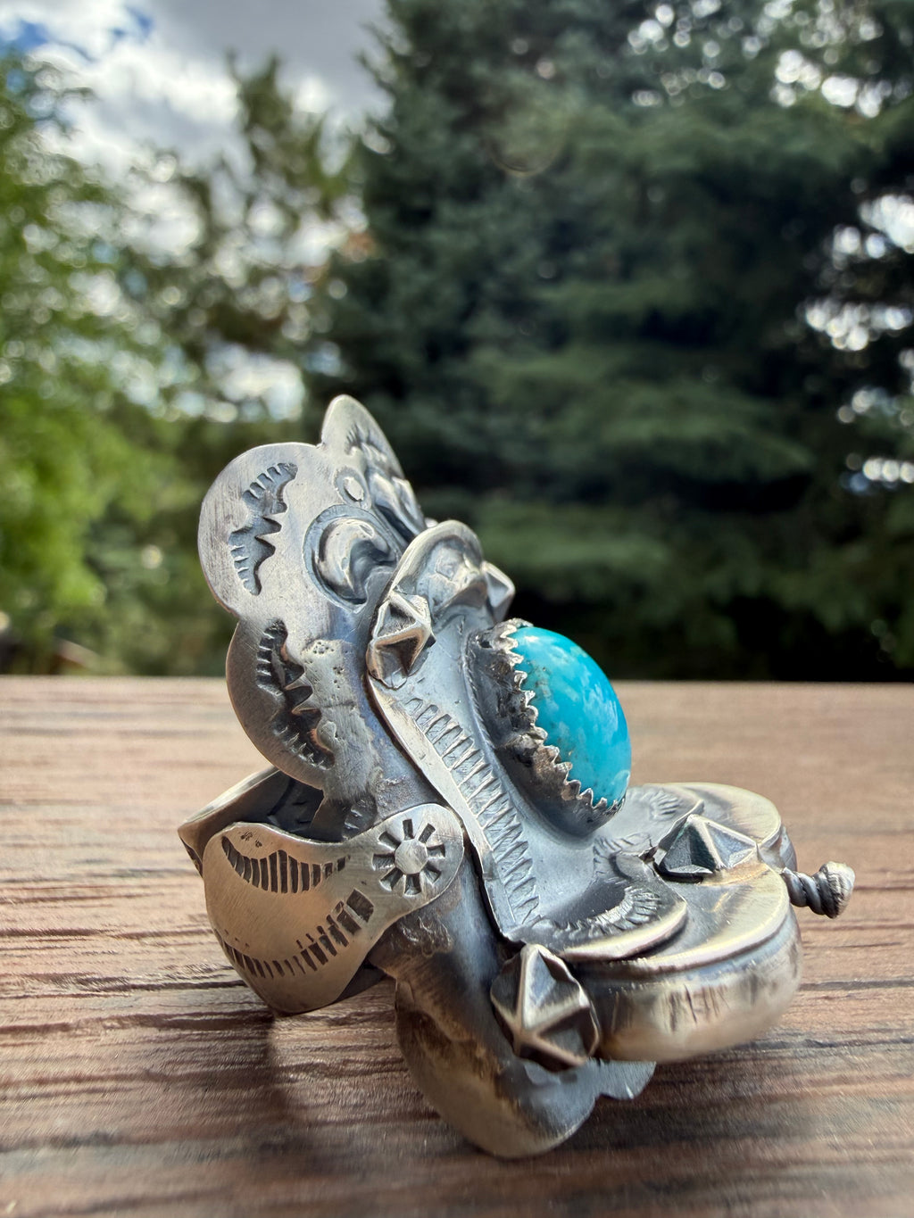 Tim Yazzie Sonoran Mountain Turquoise Saddle Ring Size Adjustable