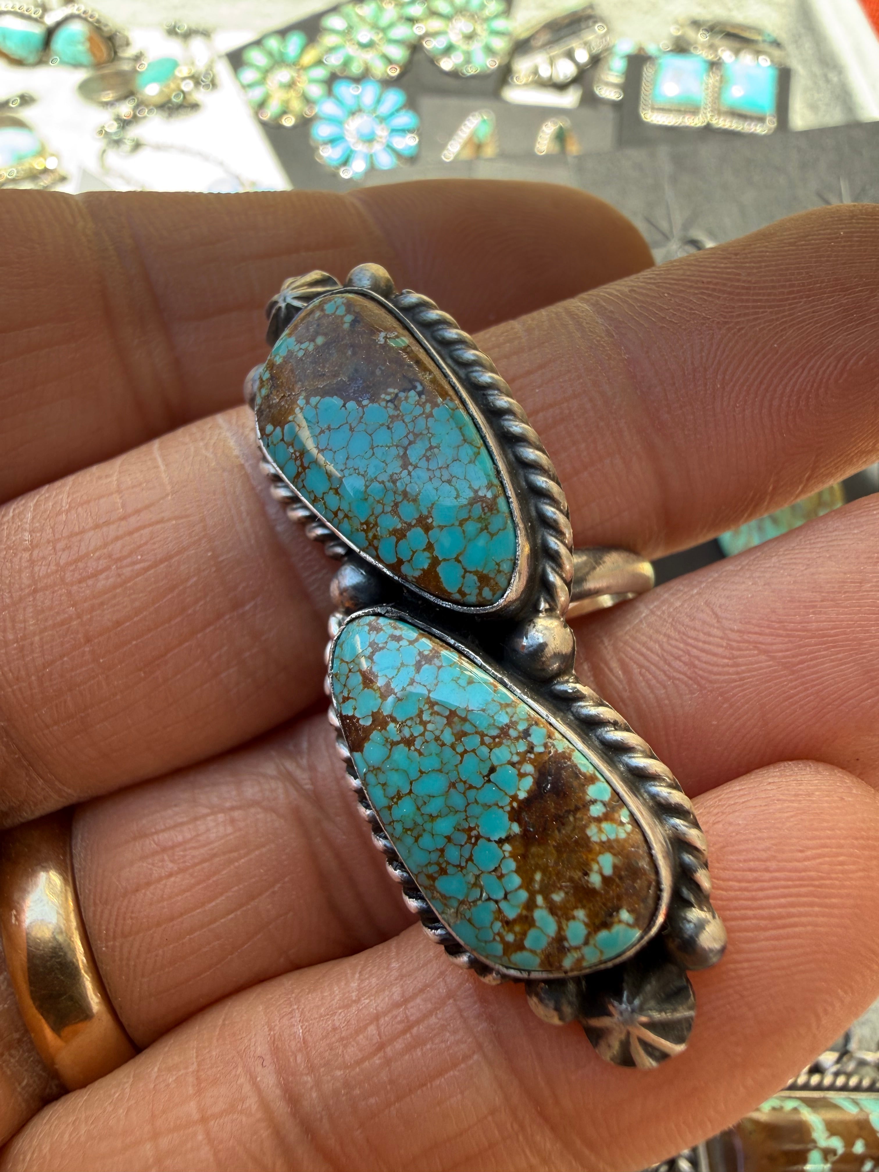 Johnny Dixon Navajo #8 Turquoise Ring SZ Adjustable
