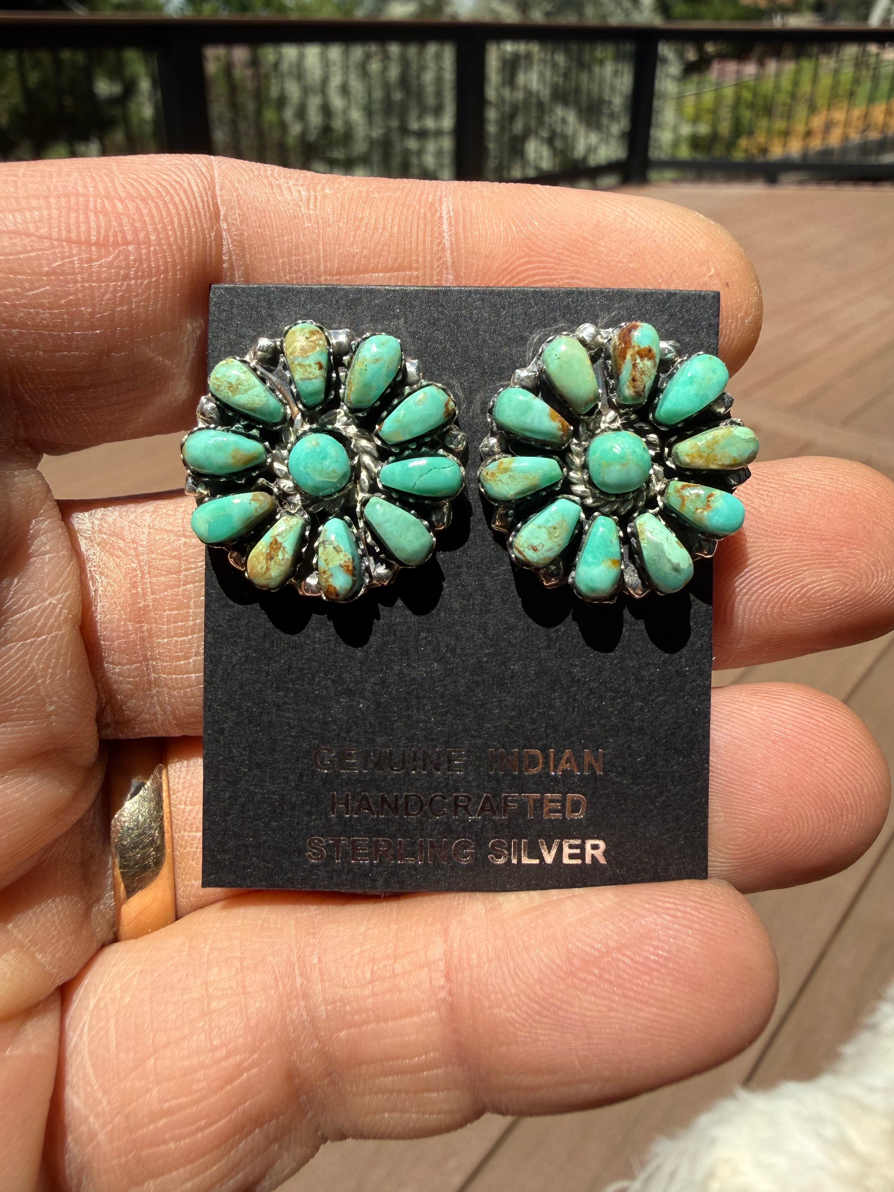 Juliana Williams Navajo Green Kingman Turquoise Cluster Earrings