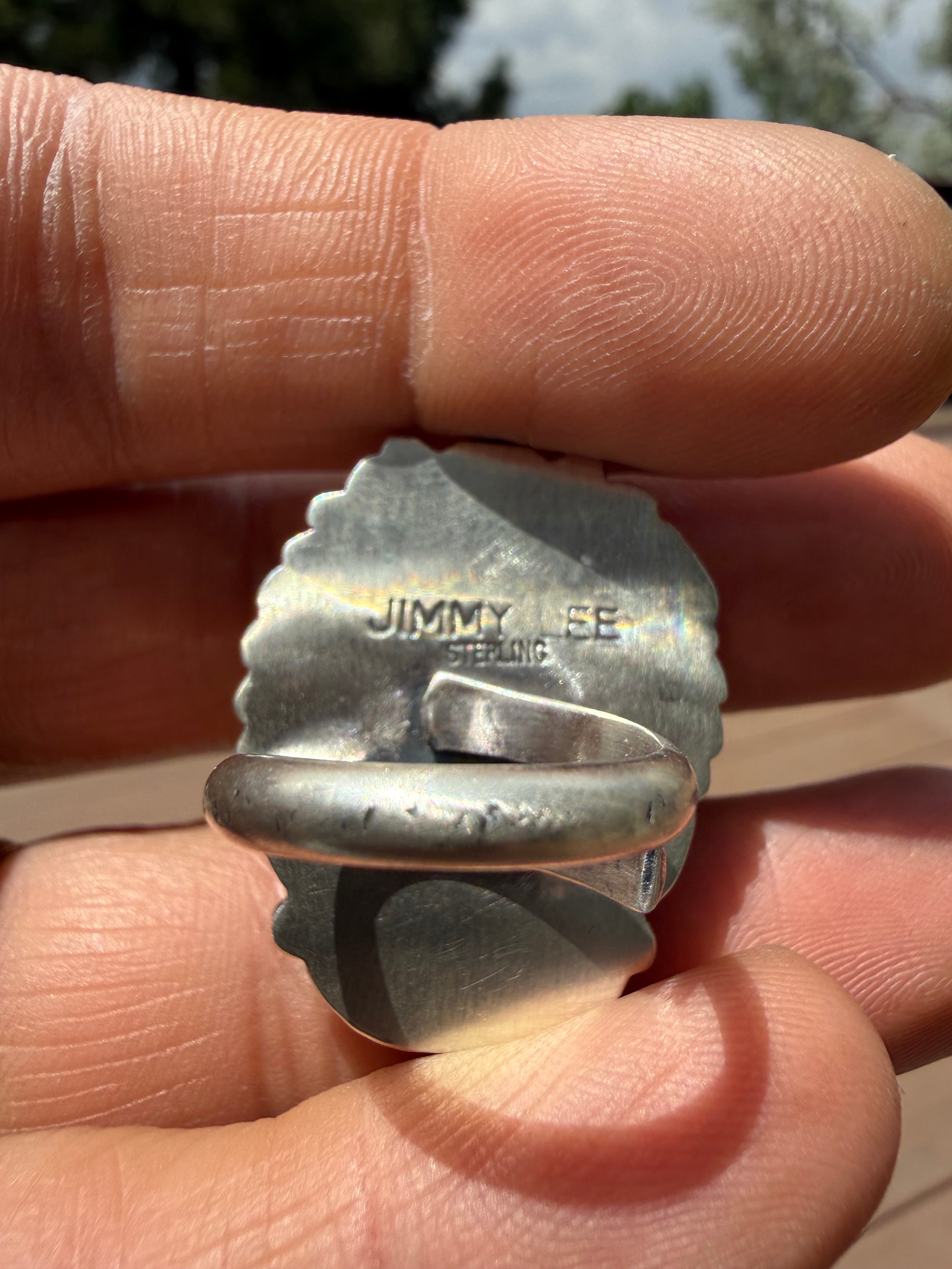 Jimmy Lee Navajo #8 Turquoise Feather Ring SZ Adjustable