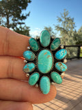 Annie Spencer Navajo Kingman Turquoise Cluster Ring Adjustable