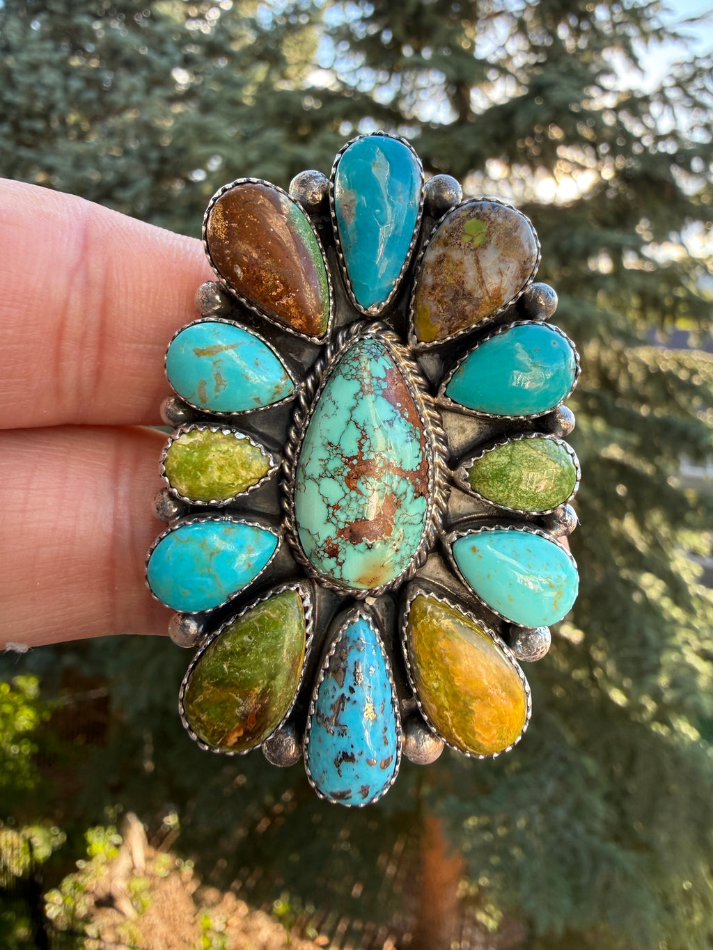 Annie Spencer Royston Turquoise Cluster Ring SZ Adjustable