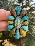 Annie Spencer Royston Turquoise Cluster Ring SZ Adjustable