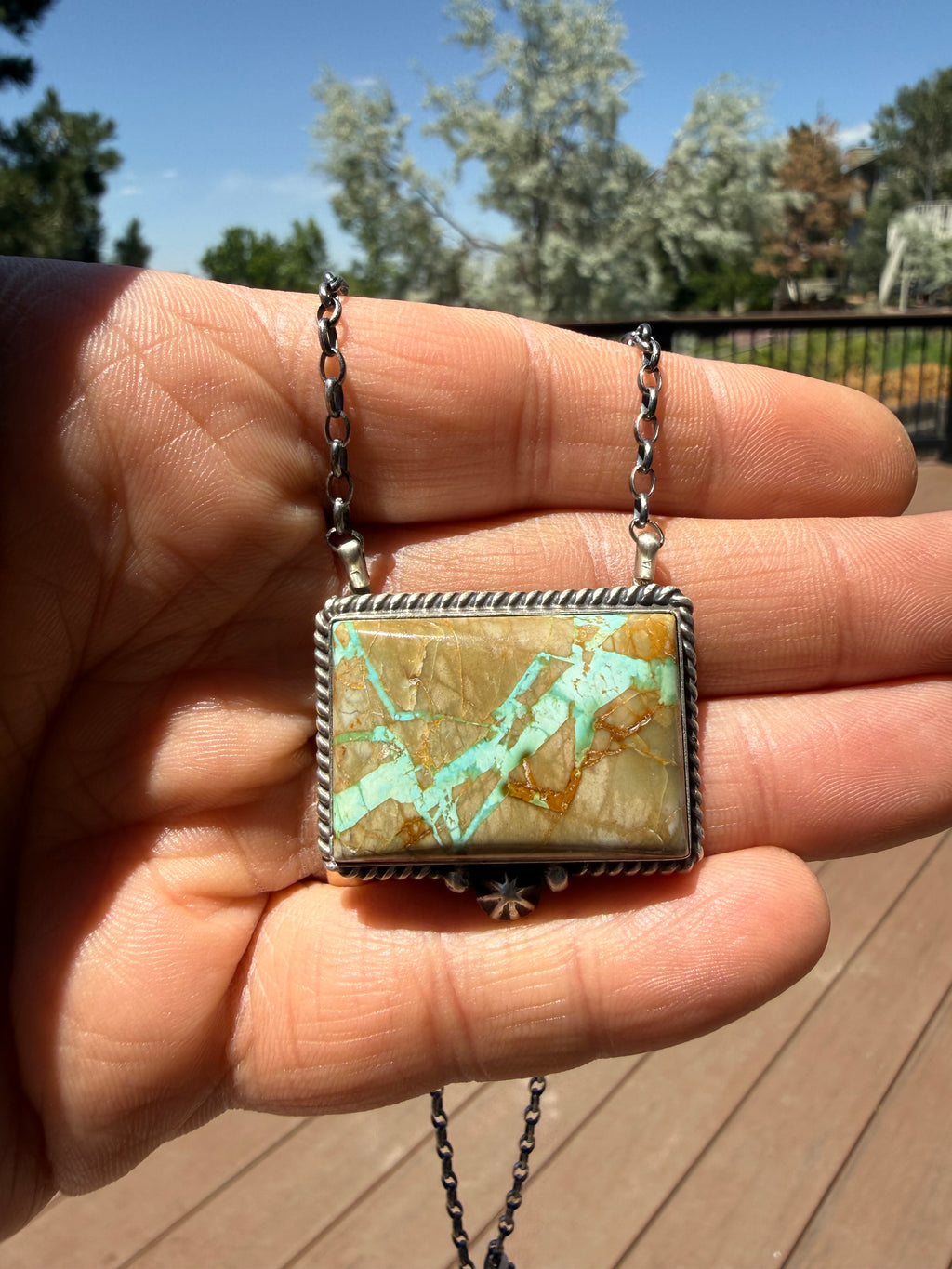 Johnny Dixon Navajo Royston Ribbon Turquoise Necklace 16”
