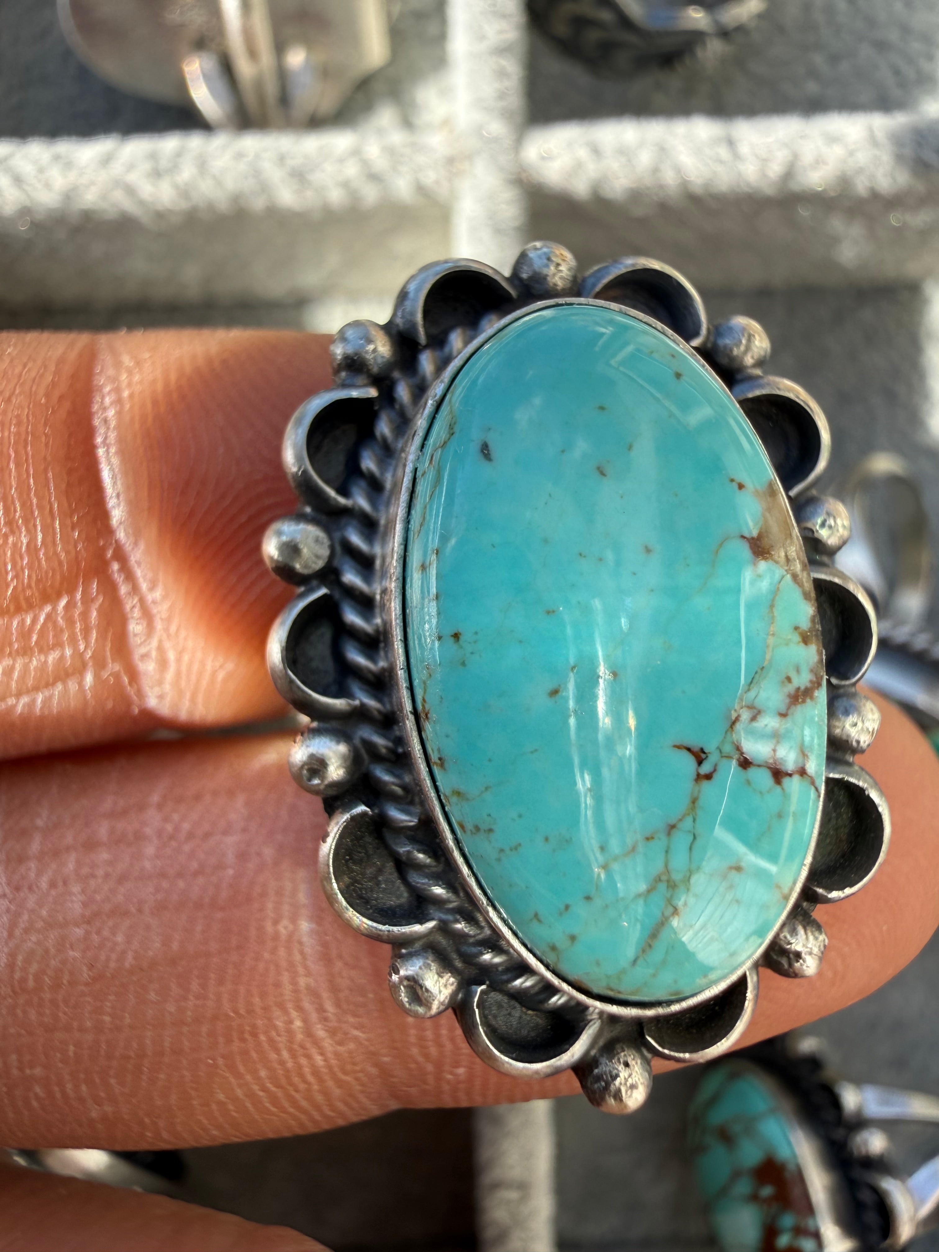 Freda Martinez Navajo Mine #8 Turquoise Ring Size 8