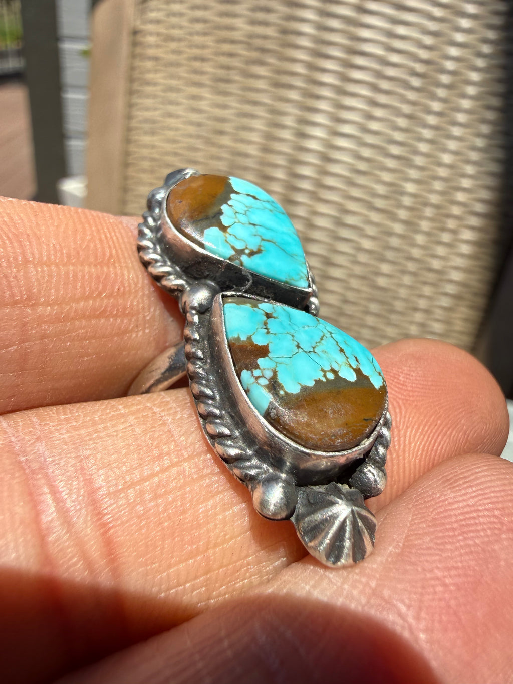 Johnny Dixon Navajo #8 Turquoise Ring SZ Adjustable