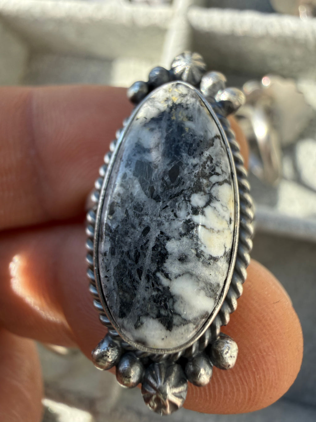 Freda Martinez Navajo Nevada White Buffalo Ring Size 8