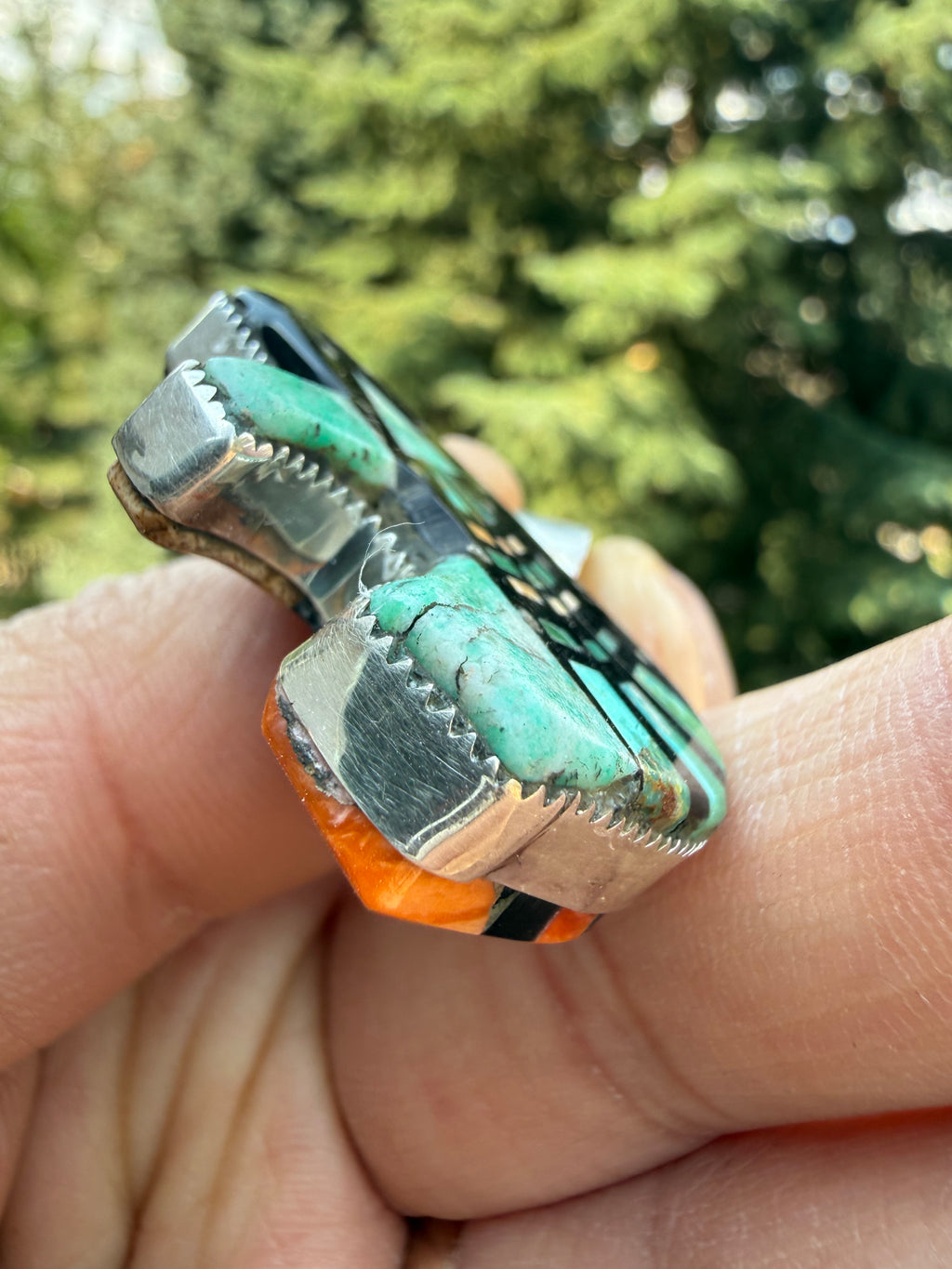 Ray Jack Navajo Micro Inlaid double-sided Pendant