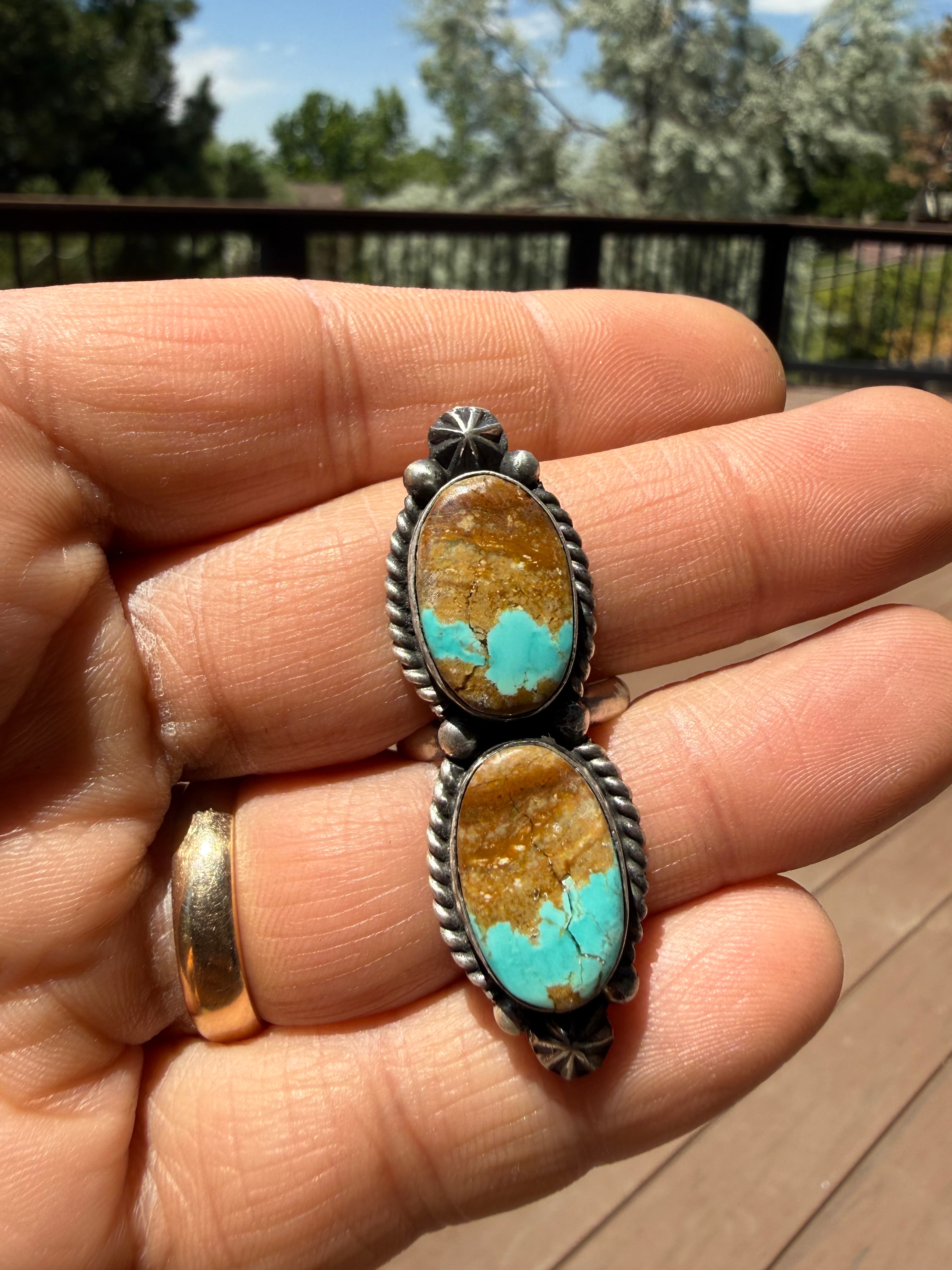Johnny Dixon Navajo #8 Turquoise Ring SZ Adjustable